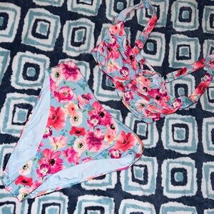Victoria's Secret Floral Bikini - Pink and Blue